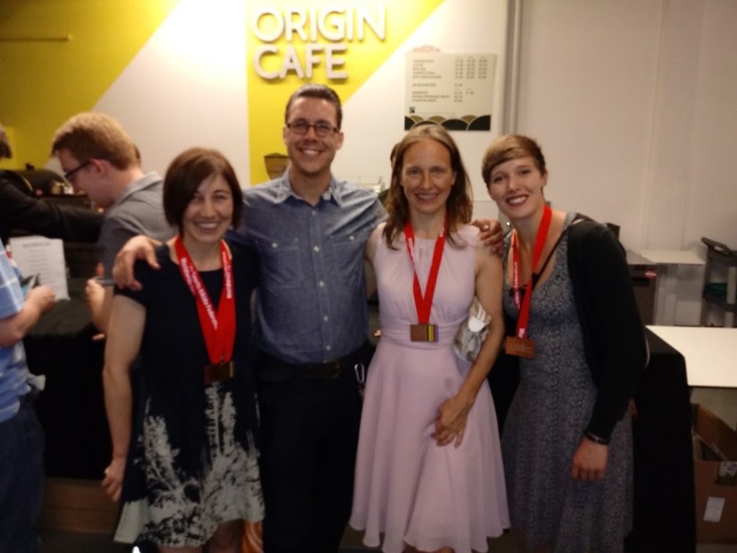 Nili, Justin, Sara and Rachel celebrating after the 2017 WSAF World Championship
